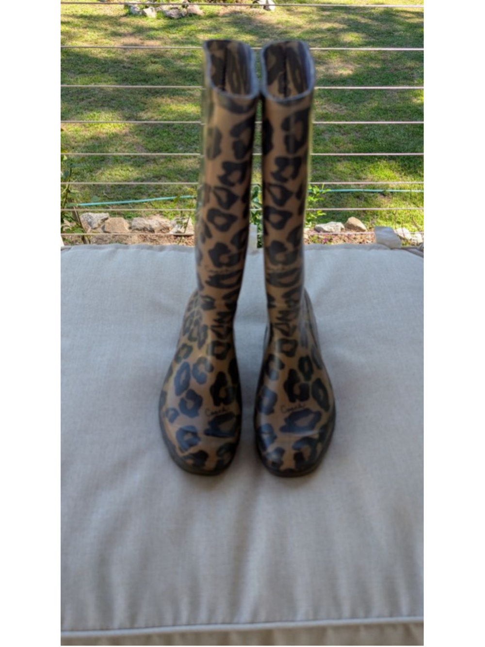 Women's Coach Leopard Print Rain Boots Size 5 Brown Black